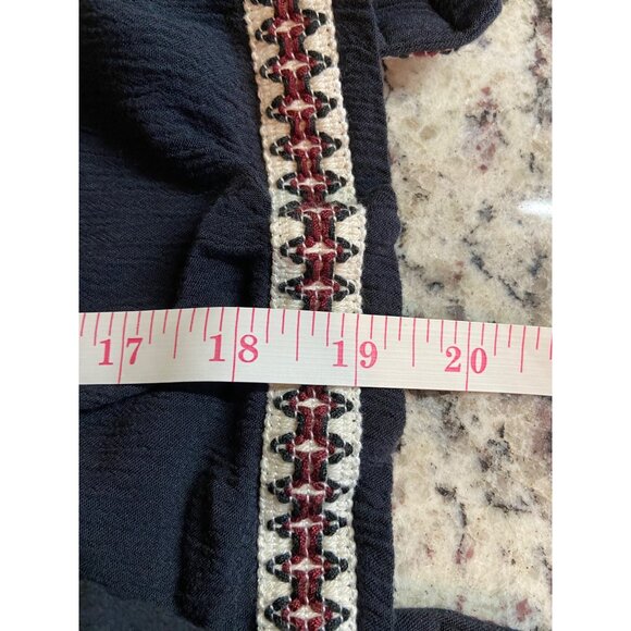 H&M Aztec Cardigan Top Open Tie Front Tassels Crepe Womens 12 Black BOHO - Picture 9 of 9